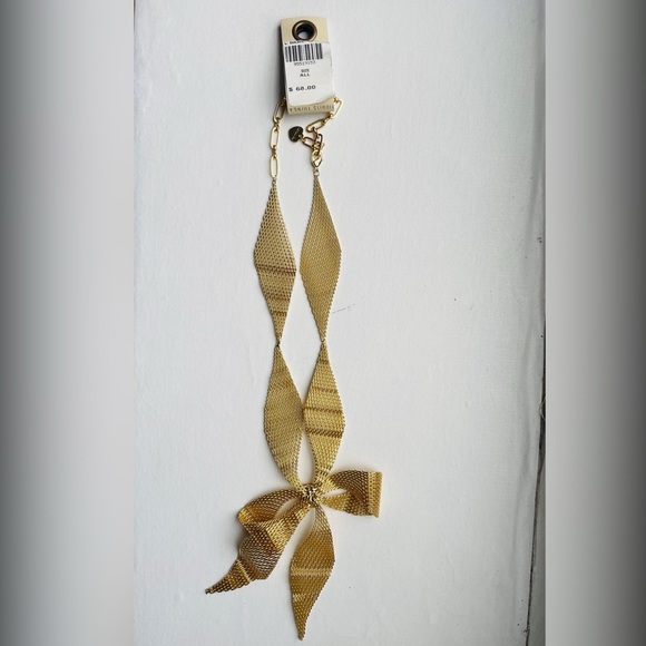 NWT Anthropologie Gold and Rhinestone Chainmail Bow Necklace - Picture 3 of 7